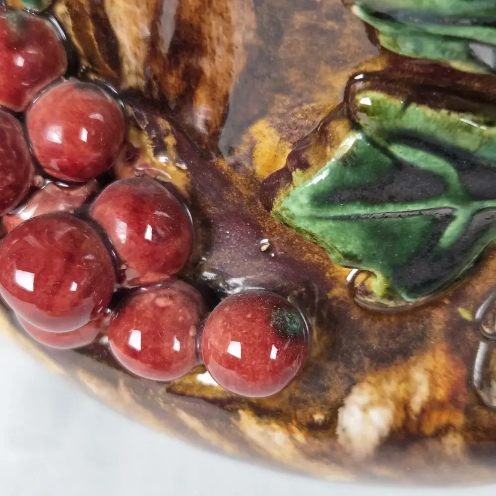 Vintage Austrian Majolica Biscuit Cookie Jar Ceramic 3D Grape Leaves Currants